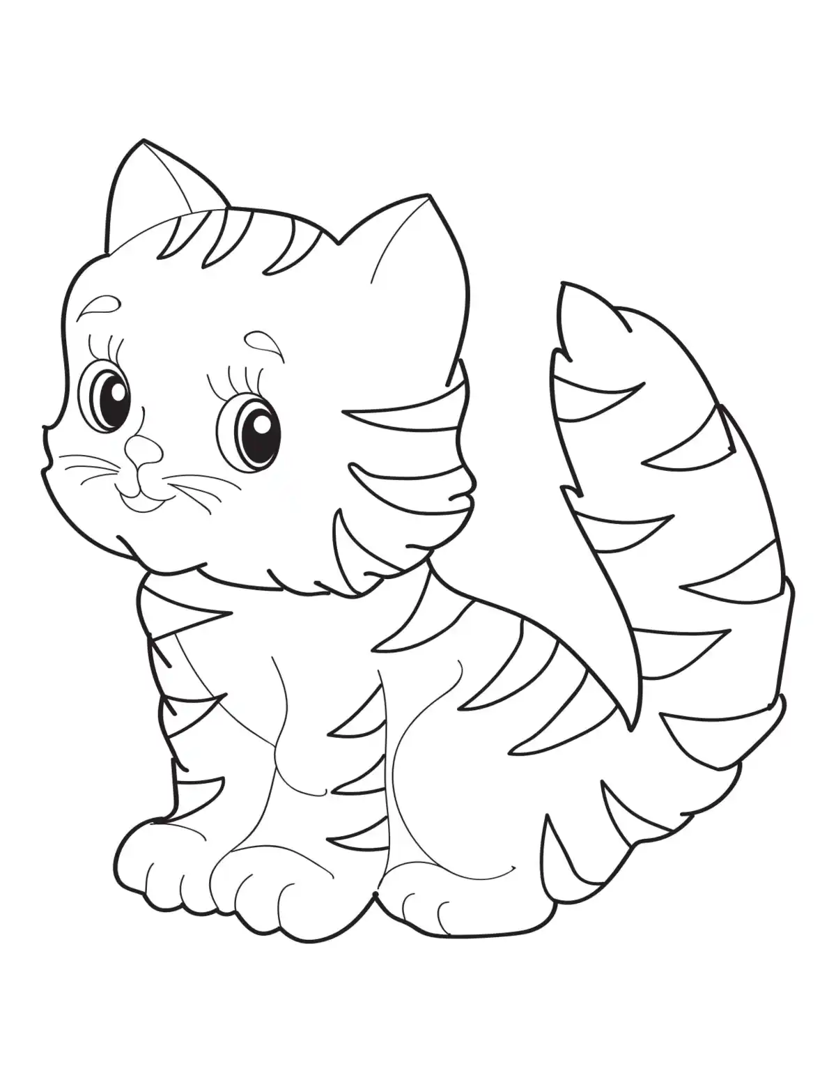 Free Coloring Pages PDF, Cute Striped Kitten Simple Cat Coloring Pages Pdf
